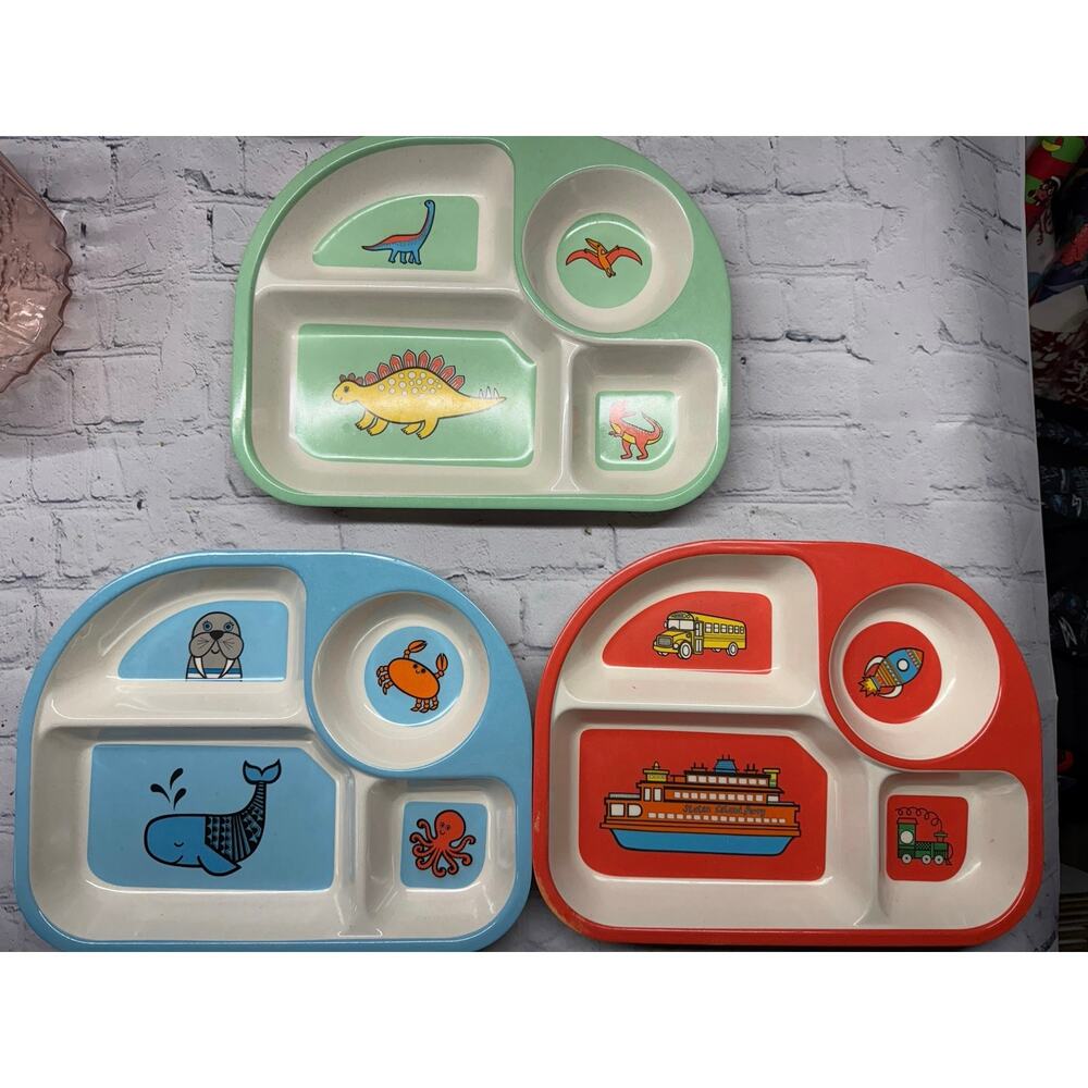 Jane Foster Eco Bamboo Plates Set of 3 Dinosaur Ocean and Automotive